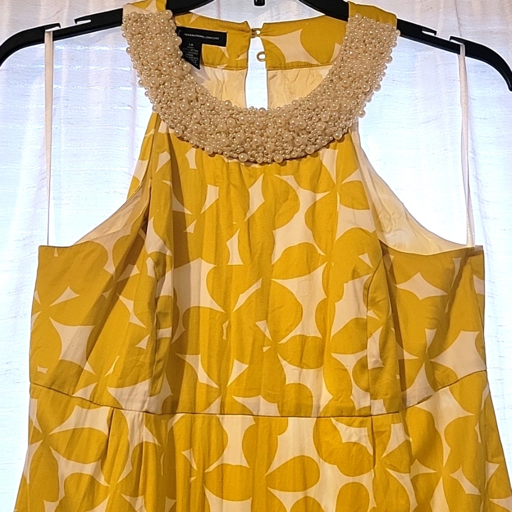 I.N.C pearl accent yellow dress, 14